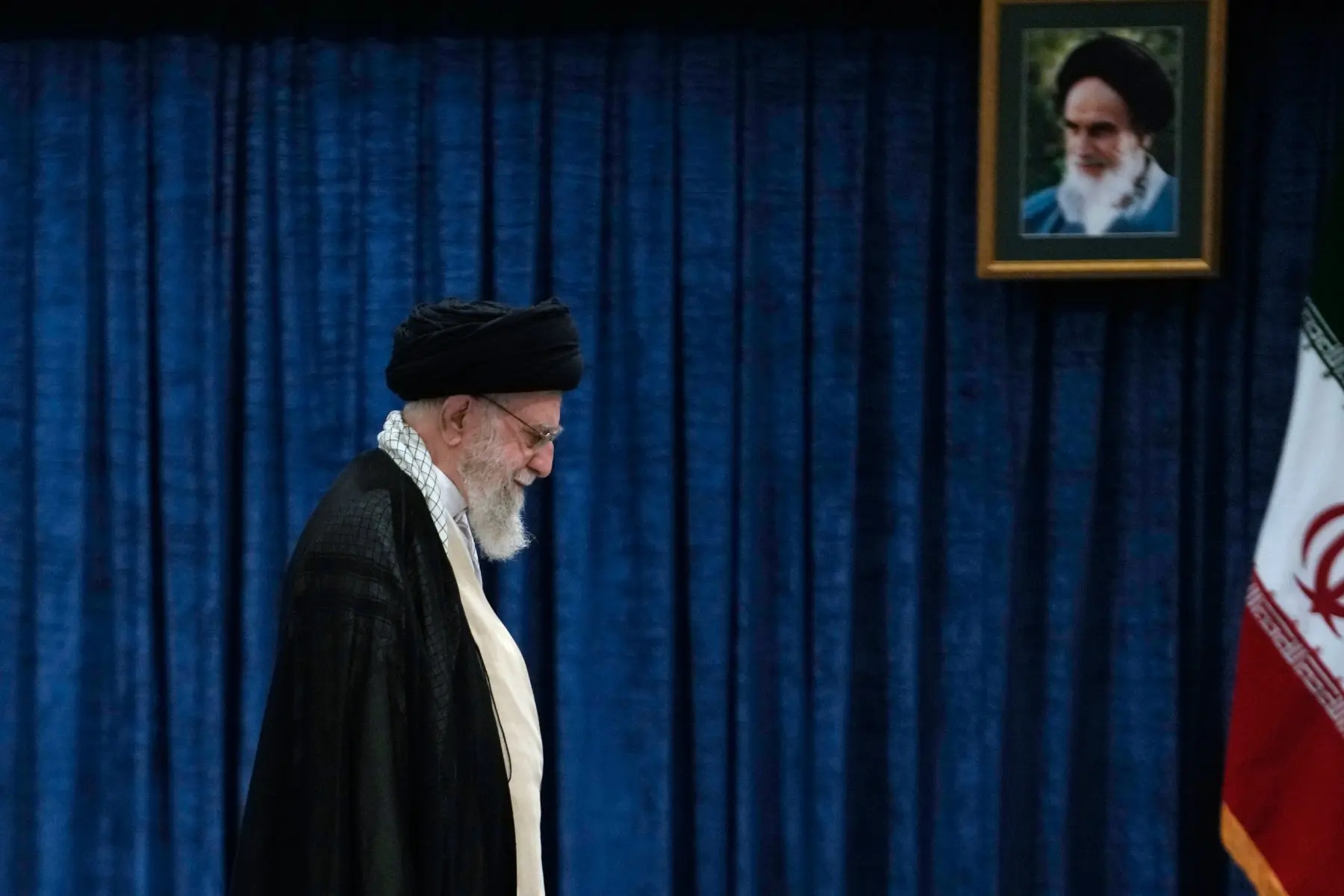 Iranian Supreme Leader Ayatollah Ali Khamenei leaves after casting his vote during the presidential election, in Tehran, Iran, Friday, June 28, 2024. Vahid Salemi—Associated Press